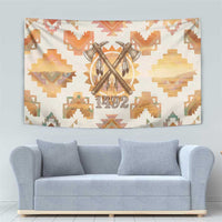 Native American Headdress and Tomahawk Tapestry with 1492 Symbolic Date Traditional Feather Motif Indigenous Heritage - Wonder Print Shop