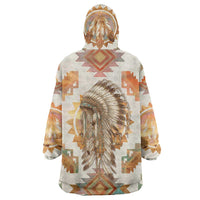 Native American Headdress and Tomahawk Wearable Blanket Hoodie with 1492 Symbolic Date Traditional Feather Motif Indigenous Heritage - Wonder Print Shop