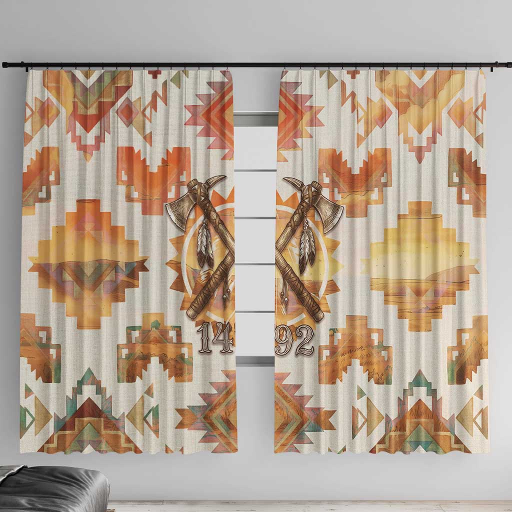 Native American Headdress and Tomahawk Window Curtain with 1492 Symbolic Date Traditional Feather Motif Indigenous Heritage - Wonder Print Shop