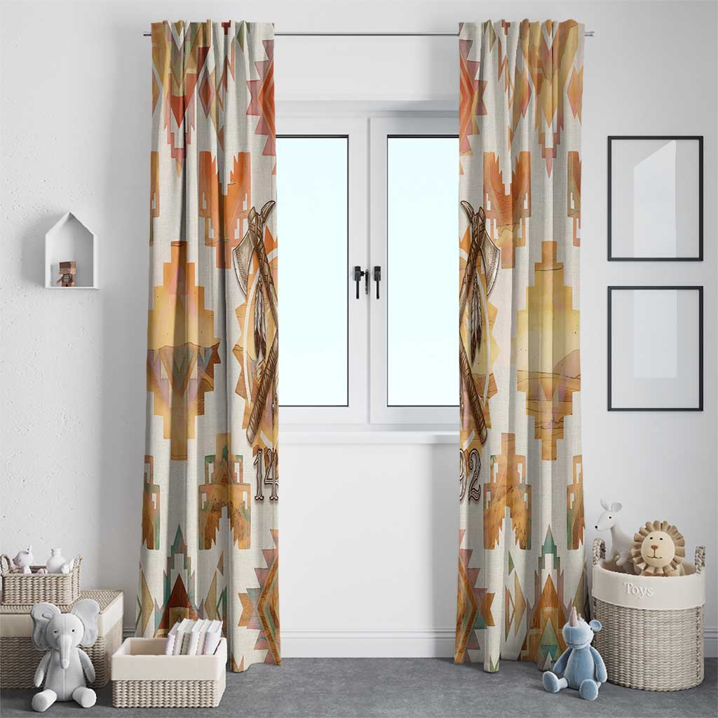 Native American Headdress and Tomahawk Window Curtain with 1492 Symbolic Date Traditional Feather Motif Indigenous Heritage - Wonder Print Shop