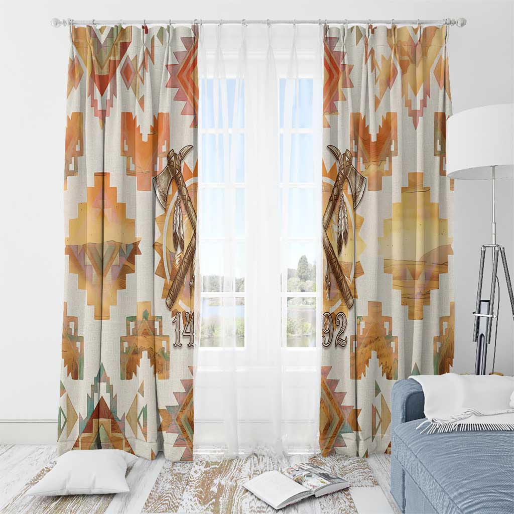 Native American Headdress and Tomahawk Window Curtain with 1492 Symbolic Date Traditional Feather Motif Indigenous Heritage - Wonder Print Shop