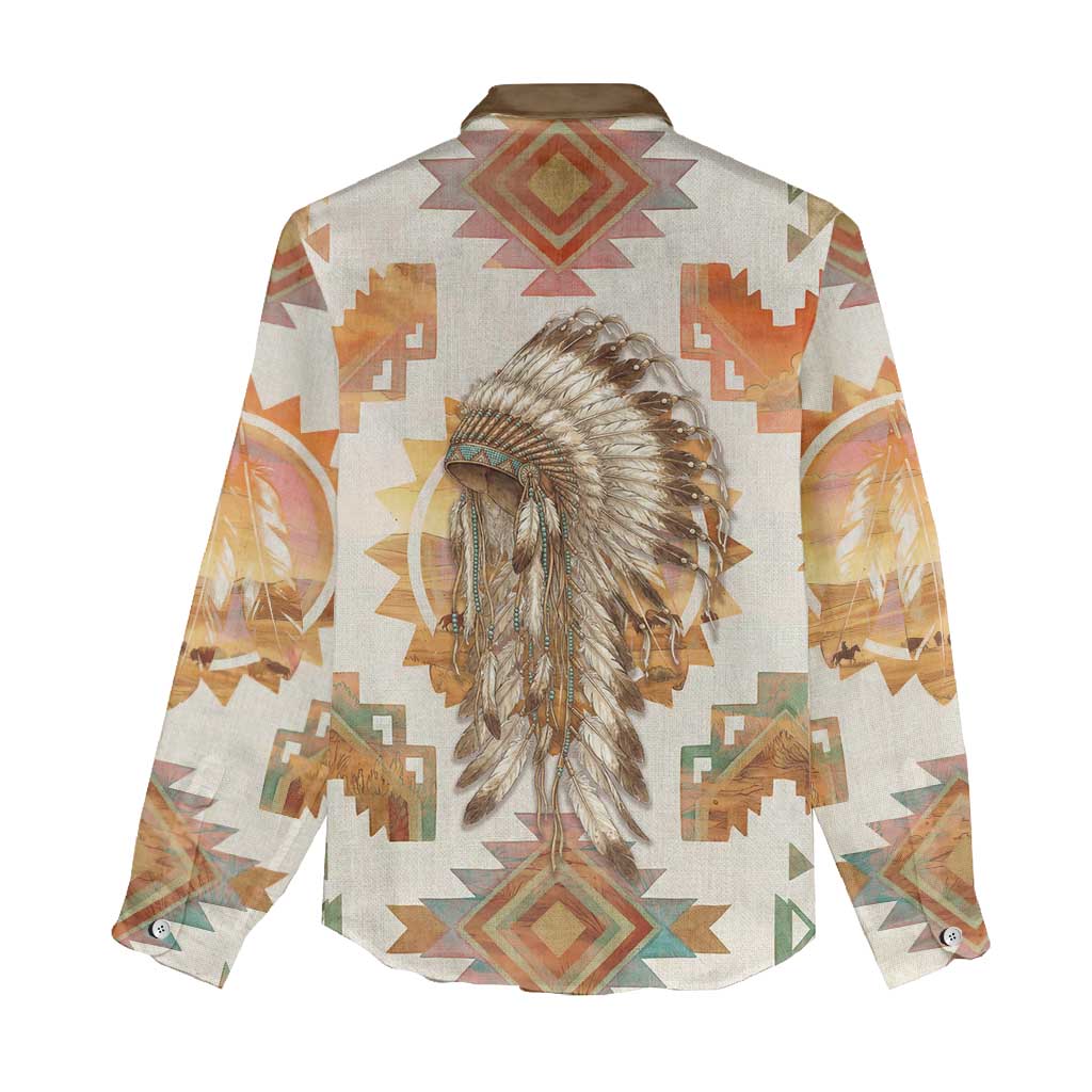 Native American Headdress and Tomahawk Women Casual Shirt with 1492 Symbolic Date Traditional Feather Motif Indigenous Heritage - Wonder Print Shop