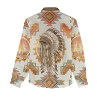 Native American Headdress and Tomahawk Women Casual Shirt with 1492 Symbolic Date Traditional Feather Motif Indigenous Heritage - Wonder Print Shop