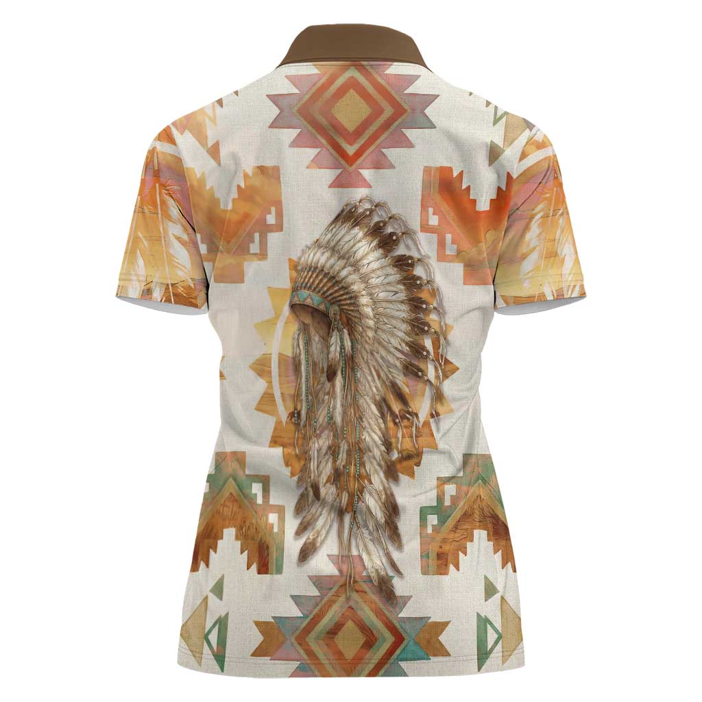 Native American Headdress and Tomahawk Women Polo Shirt with 1492 Symbolic Date Traditional Feather Motif Indigenous Heritage - Wonder Print Shop