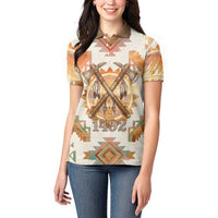 Native American Headdress and Tomahawk Women Polo Shirt with 1492 Symbolic Date Traditional Feather Motif Indigenous Heritage - Wonder Print Shop