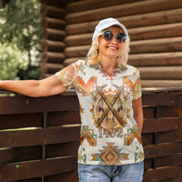 Native American Headdress and Tomahawk Women Polo Shirt with 1492 Symbolic Date Traditional Feather Motif Indigenous Heritage - Wonder Print Shop
