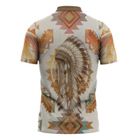 Native American Headdress and Tomahawk Zipper Polo Shirt with 1492 Symbolic Date Traditional Feather Motif Indigenous Heritage - Wonder Print Shop