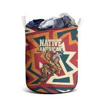 Native American Warrior Laundry Basket with Tribal Geometric Pattern Bold Sunset Mountain - Wonder Print Shop