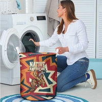 Native American Warrior Laundry Basket with Tribal Geometric Pattern Bold Sunset Mountain - Wonder Print Shop