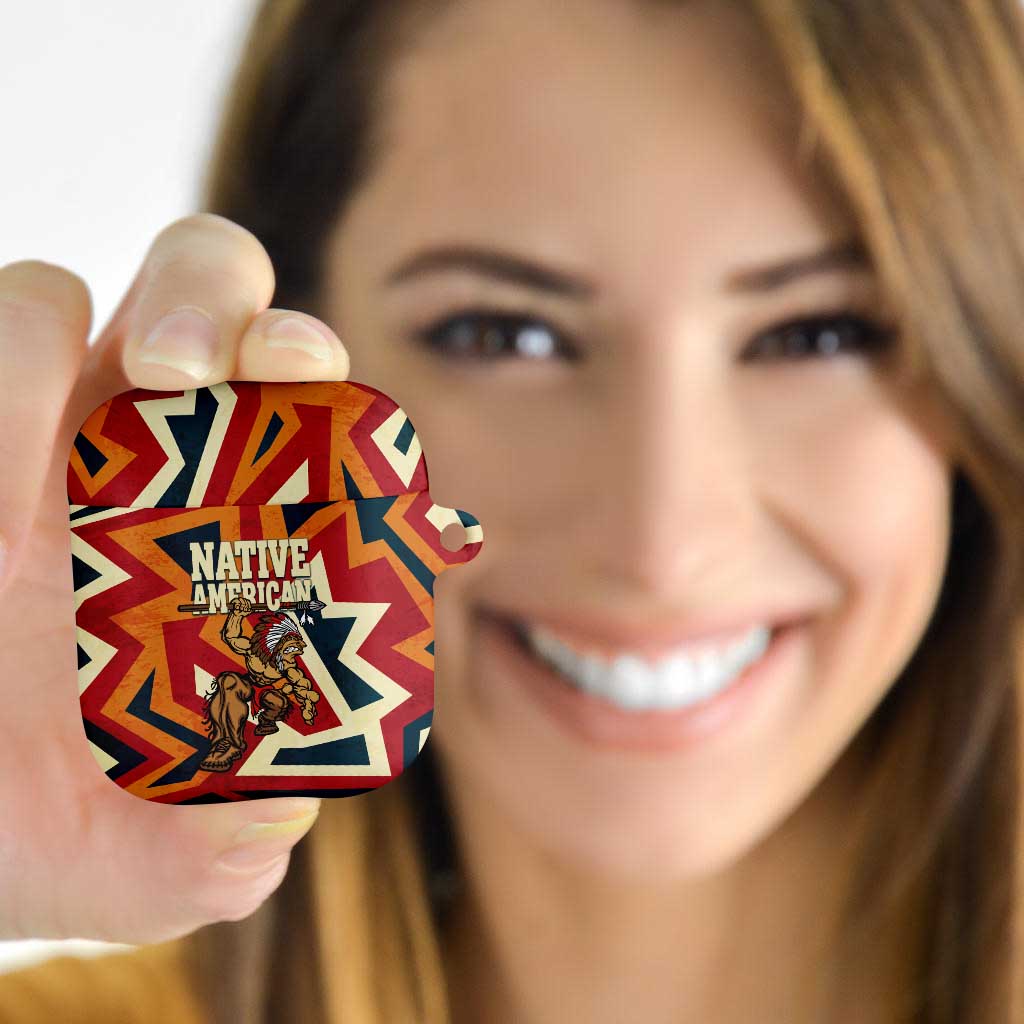 Native American Warrior AirPods Case with Tribal Geometric Pattern Bold Sunset Mountain - Wonder Print Shop