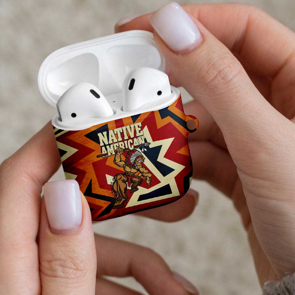 Native American Warrior AirPods Case with Tribal Geometric Pattern Bold Sunset Mountain - Wonder Print Shop