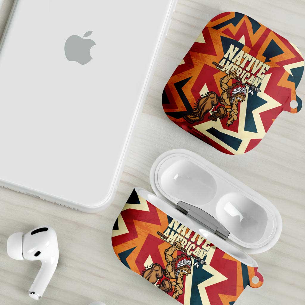 Native American Warrior AirPods Case with Tribal Geometric Pattern Bold Sunset Mountain - Wonder Print Shop