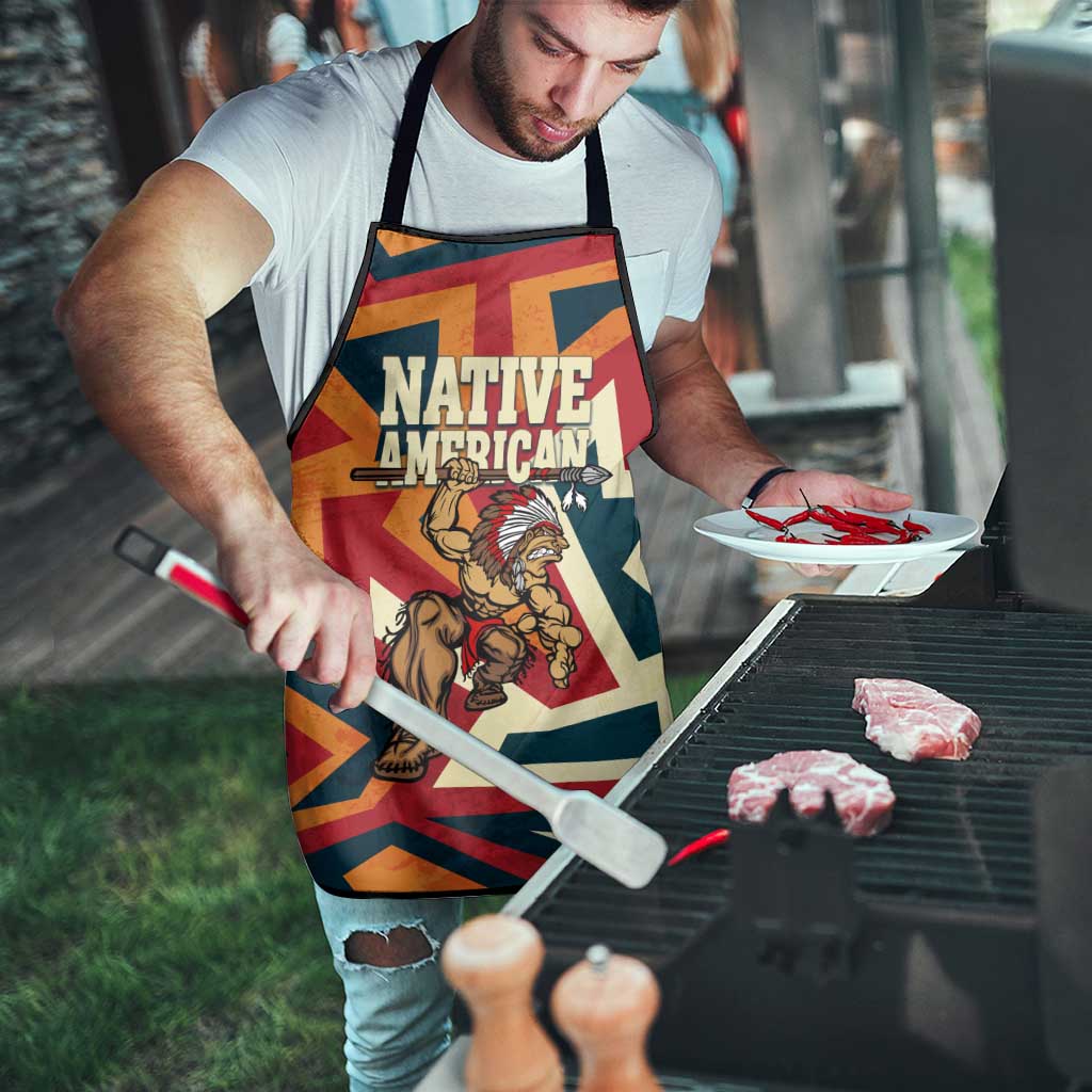 Native American Warrior Apron with Tribal Geometric Pattern Bold Sunset Mountain - Wonder Print Shop