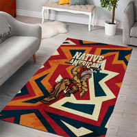 Native American Warrior Area Rug with Tribal Geometric Pattern Bold Sunset Mountain - Wonder Print Shop