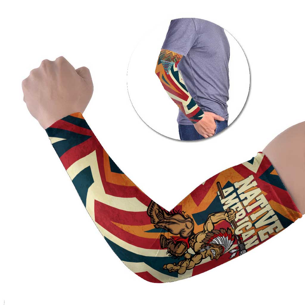 Native American Warrior Arm Sleeves with Tribal Geometric Pattern Bold Sunset Mountain - Wonder Print Shop