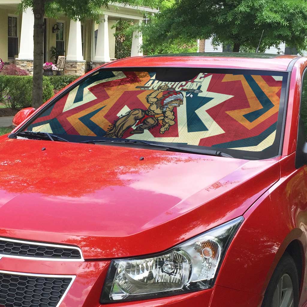 Native American Warrior Auto Sun Shade with Tribal Geometric Pattern Bold Sunset Mountain - Wonder Print Shop