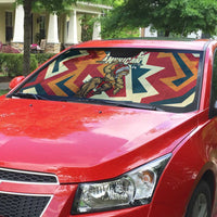 Native American Warrior Auto Sun Shade with Tribal Geometric Pattern Bold Sunset Mountain - Wonder Print Shop