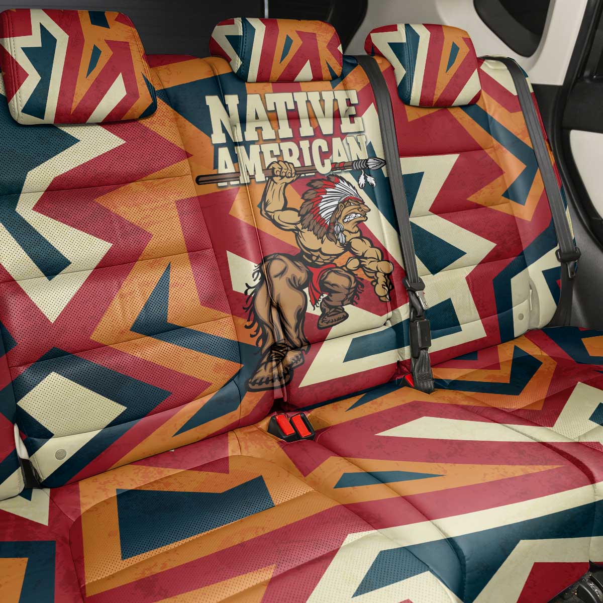 Native American Warrior Back Car Seat Cover with Tribal Geometric Pattern Bold Sunset Mountain - Wonder Print Shop