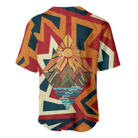 Native American Warrior Baseball Jersey with Tribal Geometric Pattern Bold Sunset Mountain - Wonder Print Shop