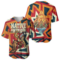 Native American Warrior Baseball Jersey with Tribal Geometric Pattern Bold Sunset Mountain - Wonder Print Shop