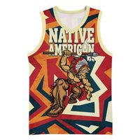 Native American Warrior Basketball Jersey with Tribal Geometric Pattern Bold Sunset Mountain - Wonder Print Shop