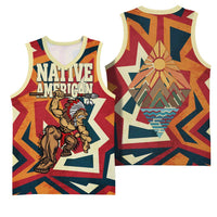 Native American Warrior Basketball Jersey with Tribal Geometric Pattern Bold Sunset Mountain - Wonder Print Shop