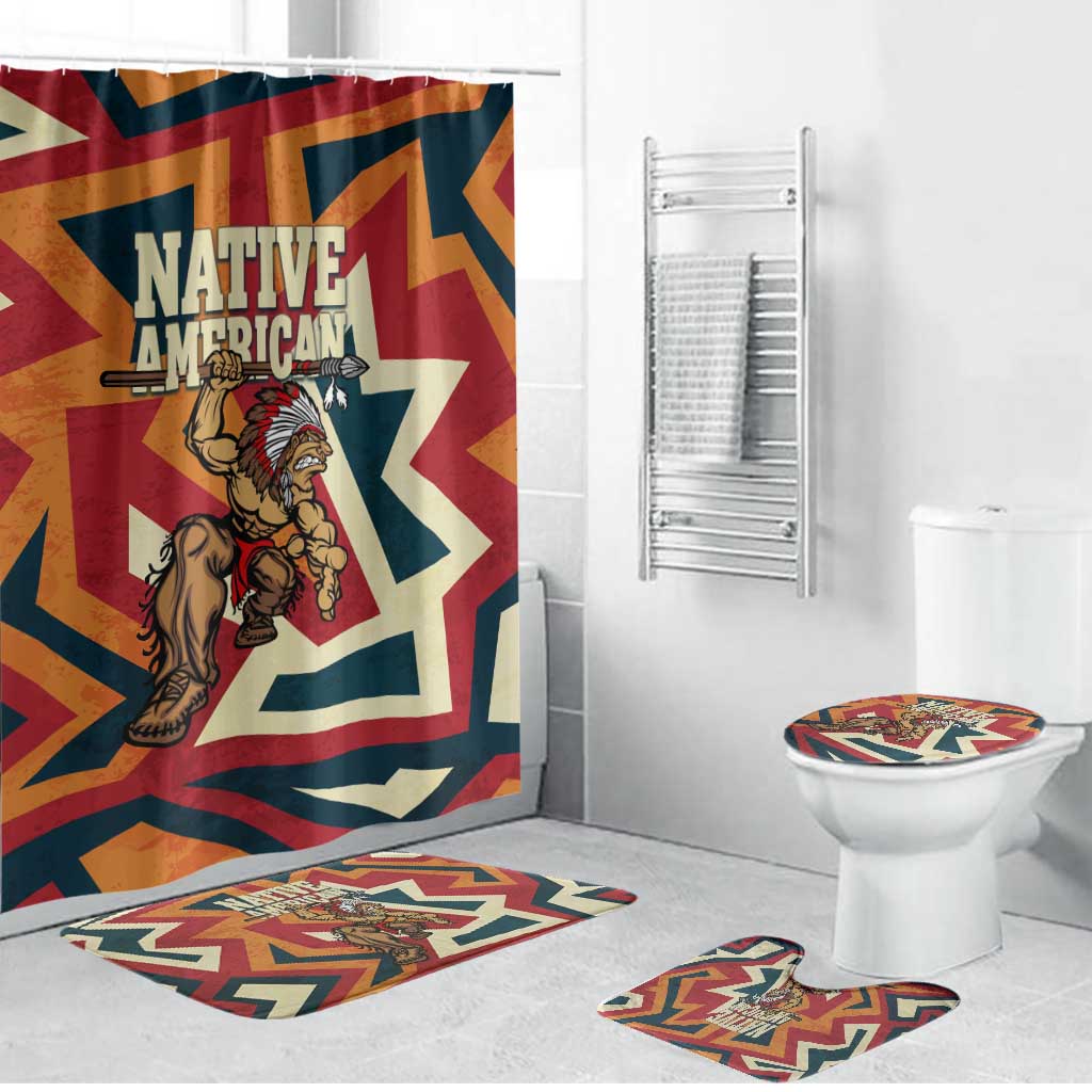Native American Warrior Bathroom Set with Tribal Geometric Pattern Bold Sunset Mountain - Wonder Print Shop