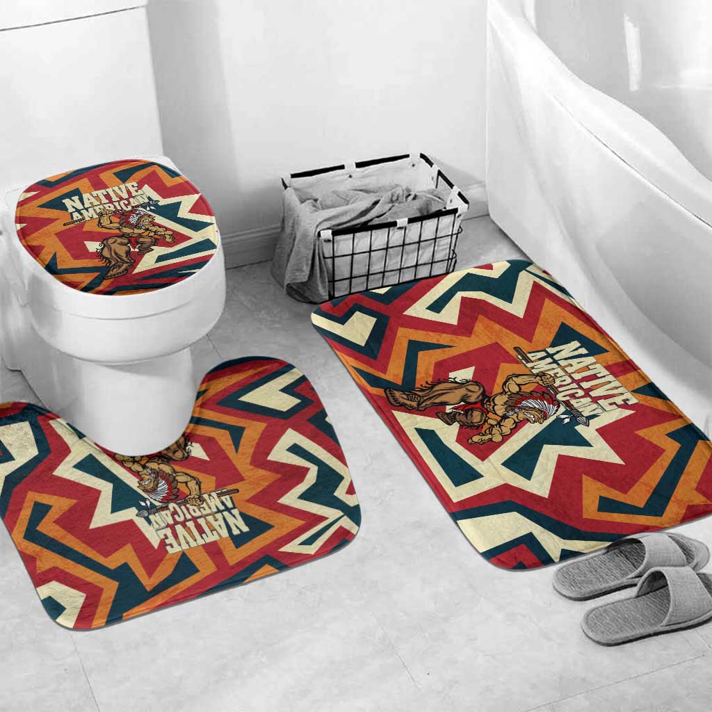 Native American Warrior Bathroom Set with Tribal Geometric Pattern Bold Sunset Mountain - Wonder Print Shop