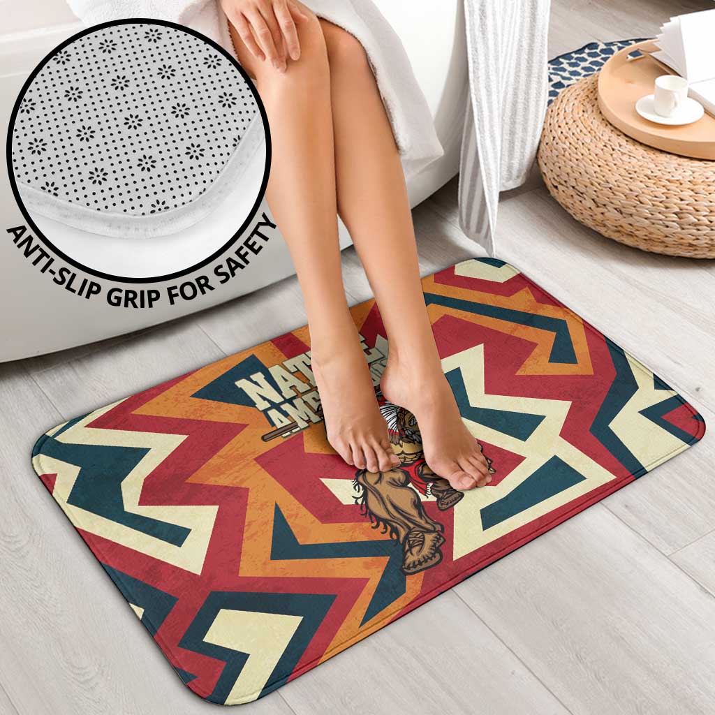 Native American Warrior Bathroom Set with Tribal Geometric Pattern Bold Sunset Mountain - Wonder Print Shop