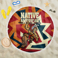 Native American Warrior Beach Blanket with Tribal Geometric Pattern Bold Sunset Mountain - Wonder Print Shop