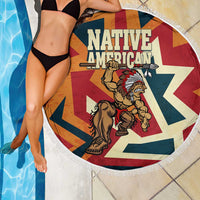 Native American Warrior Beach Blanket with Tribal Geometric Pattern Bold Sunset Mountain - Wonder Print Shop