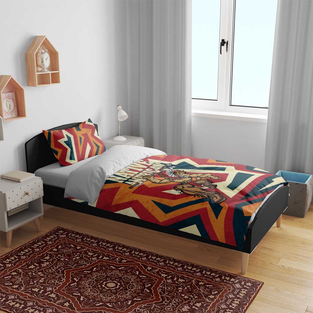 Native American Warrior Bedding Set with Tribal Geometric Pattern Bold Sunset Mountain - Wonder Print Shop