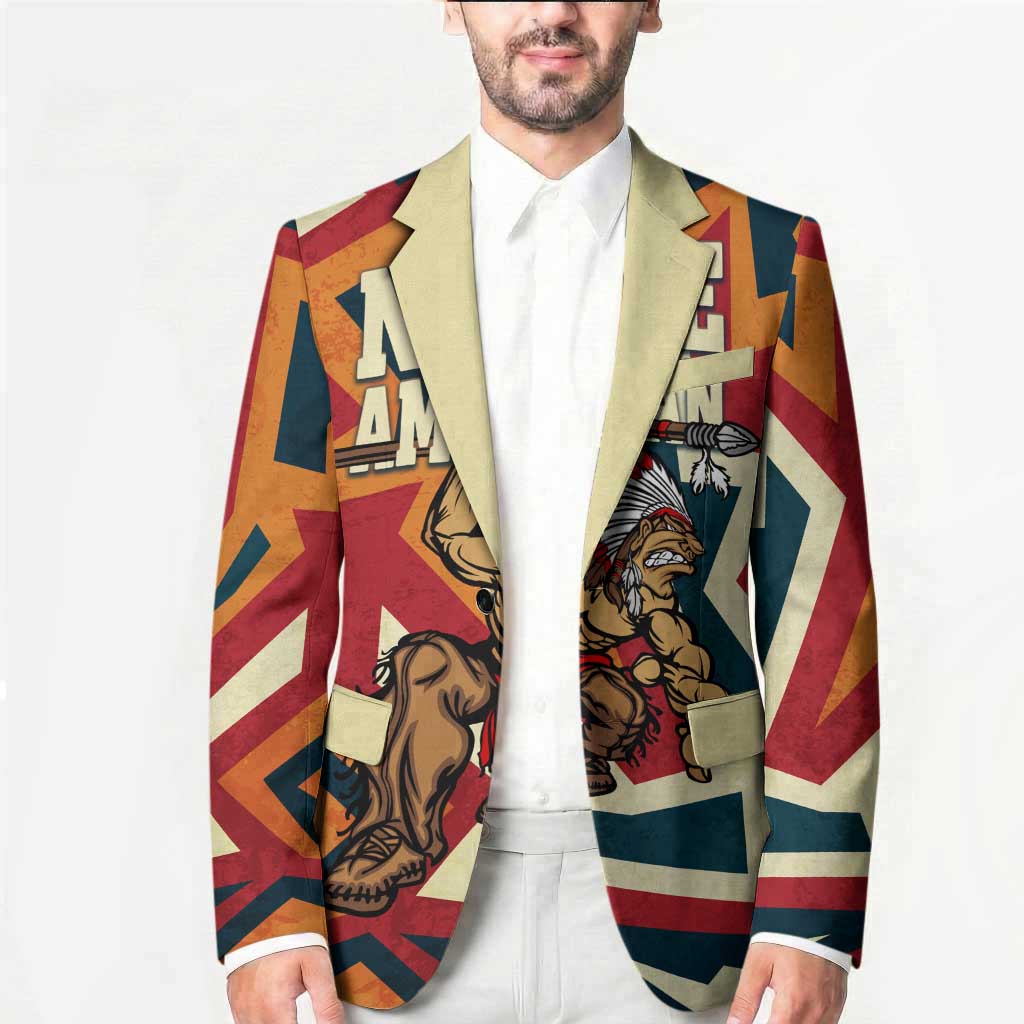 Native American Warrior Blazer with Tribal Geometric Pattern Bold Sunset Mountain - Wonder Print Shop