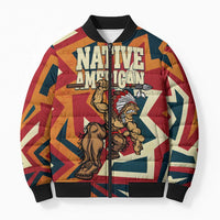 Native American Warrior Bomber Puffer Jacket with Tribal Geometric Pattern Bold Sunset Mountain - Wonder Print Shop