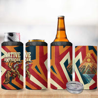 Native American Warrior 4 in 1 Can Cooler Tumbler with Tribal Geometric Pattern Bold Sunset Mountain - Wonder Print Shop