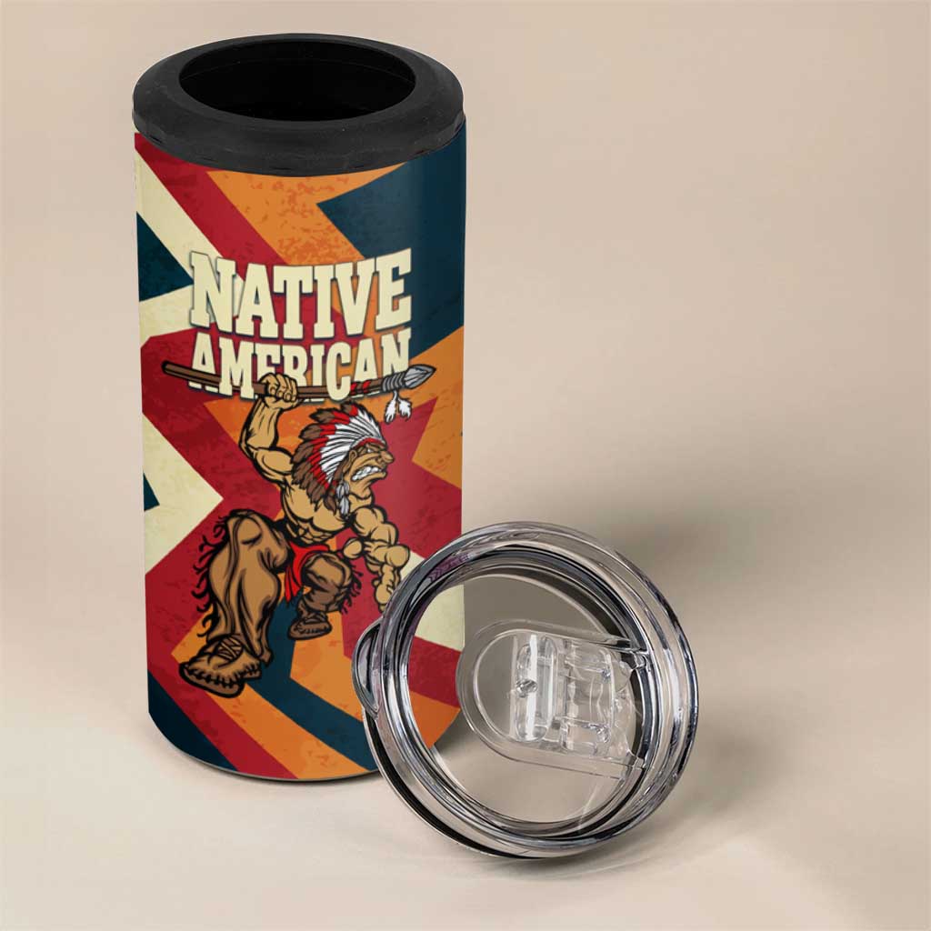 Native American Warrior 4 in 1 Can Cooler Tumbler with Tribal Geometric Pattern Bold Sunset Mountain - Wonder Print Shop