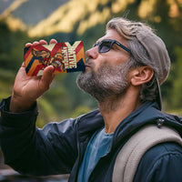 Native American Warrior 4 in 1 Can Cooler Tumbler with Tribal Geometric Pattern Bold Sunset Mountain - Wonder Print Shop