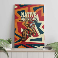 Native American Warrior Canvas Wall Art with Tribal Geometric Pattern Bold Sunset Mountain - Wonder Print Shop