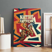 Native American Warrior Canvas Wall Art with Tribal Geometric Pattern Bold Sunset Mountain - Wonder Print Shop