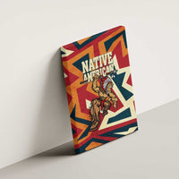 Native American Warrior Canvas Wall Art with Tribal Geometric Pattern Bold Sunset Mountain - Wonder Print Shop