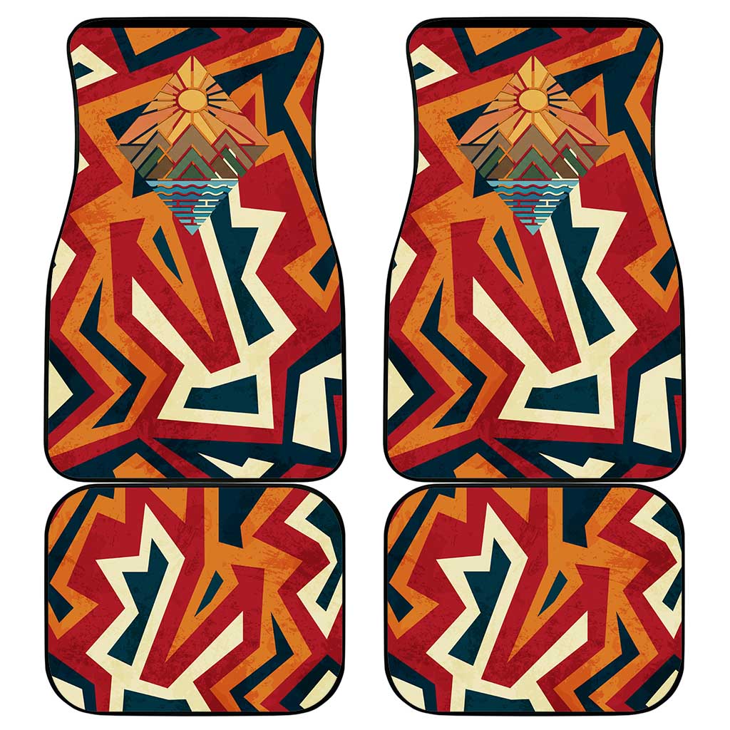 Native American Warrior Car Mats with Tribal Geometric Pattern Bold Sunset Mountain - Wonder Print Shop