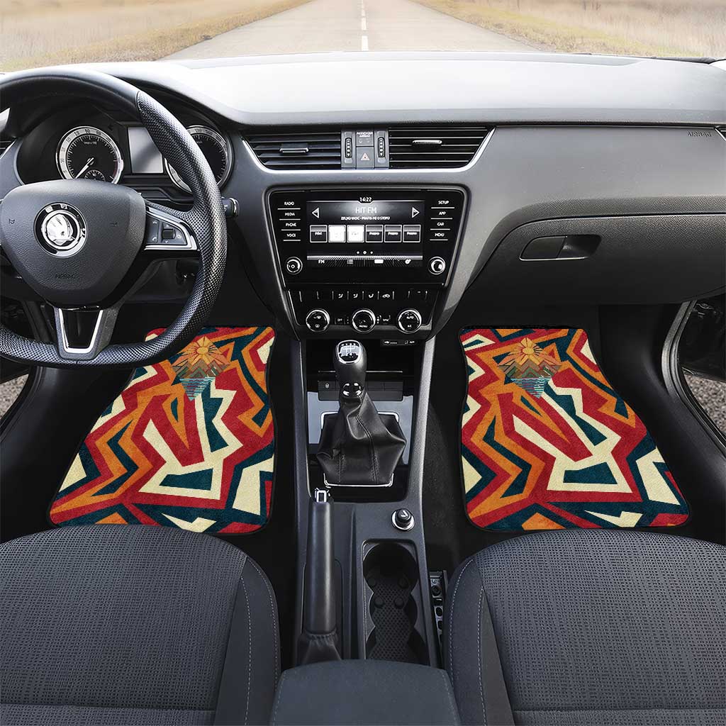 Native American Warrior Car Mats with Tribal Geometric Pattern Bold Sunset Mountain - Wonder Print Shop