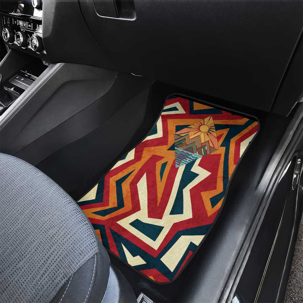 Native American Warrior Car Mats with Tribal Geometric Pattern Bold Sunset Mountain - Wonder Print Shop