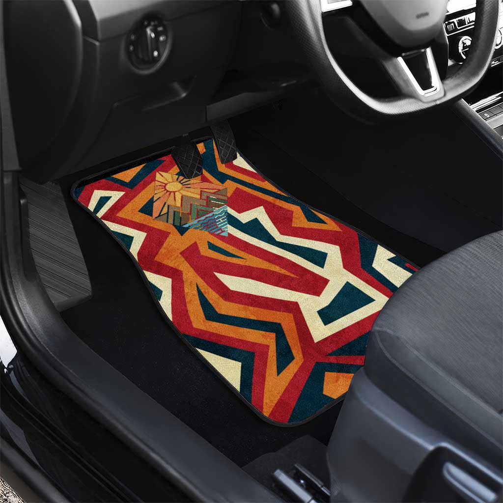 Native American Warrior Car Mats with Tribal Geometric Pattern Bold Sunset Mountain - Wonder Print Shop