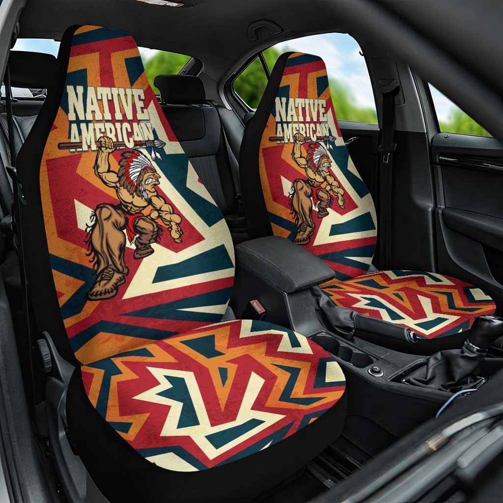 Native American Warrior Car Seat Cover with Tribal Geometric Pattern Bold Sunset Mountain - Wonder Print Shop