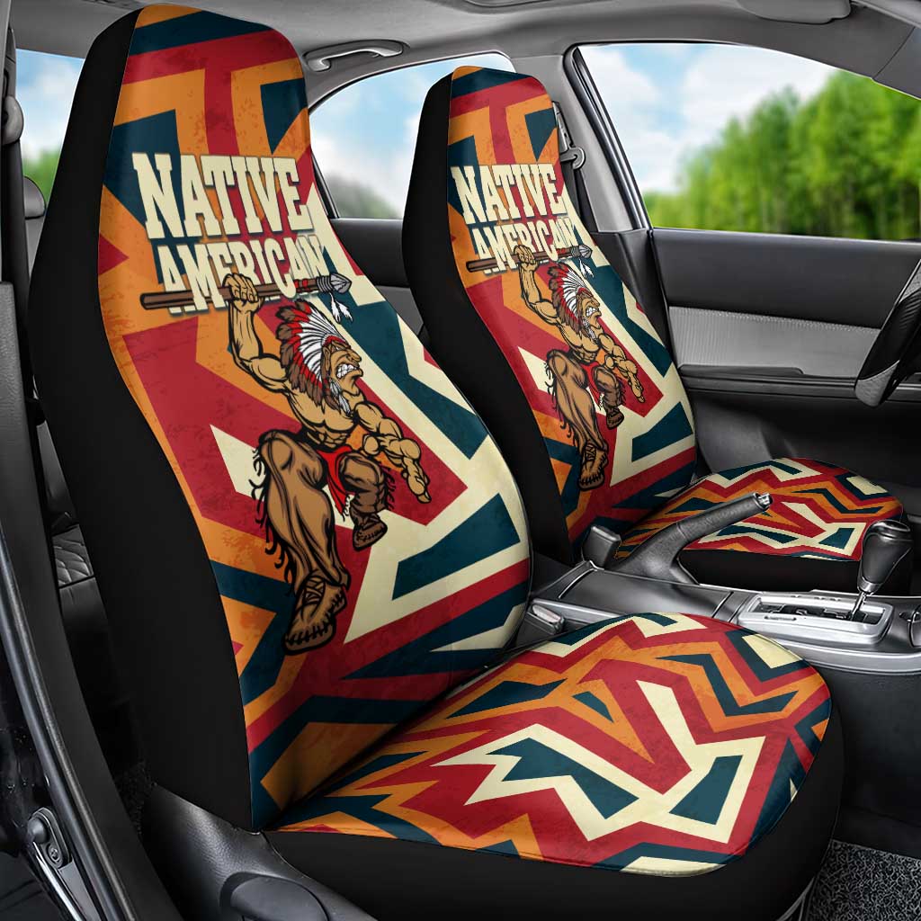 Native American Warrior Car Seat Cover with Tribal Geometric Pattern Bold Sunset Mountain - Wonder Print Shop