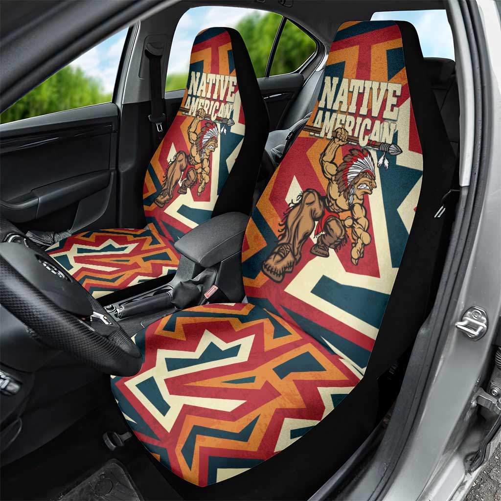 Native American Warrior Car Seat Cover with Tribal Geometric Pattern Bold Sunset Mountain - Wonder Print Shop
