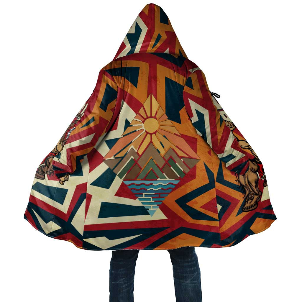 Native American Warrior Cloak with Tribal Geometric Pattern Bold Sunset Mountain - Wonder Print Shop