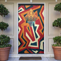 Native American Warrior Door Cover with Tribal Geometric Pattern Bold Sunset Mountain - Wonder Print Shop