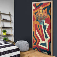 Native American Warrior Door Cover with Tribal Geometric Pattern Bold Sunset Mountain - Wonder Print Shop